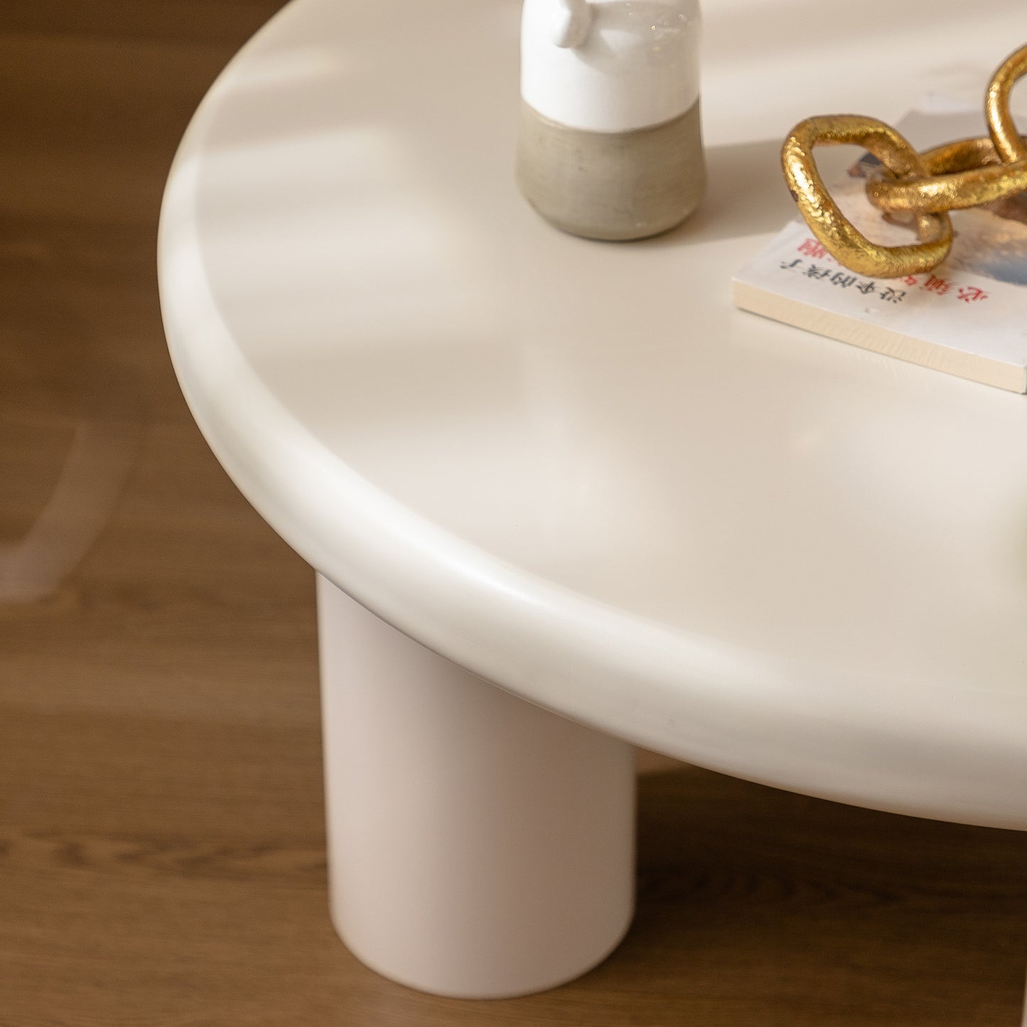 Circular Beige Cream Coffee Table Set Easy Assembly for Living Room