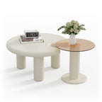 Circular Beige Cream Coffee Table Set Easy Assembly for Living Room