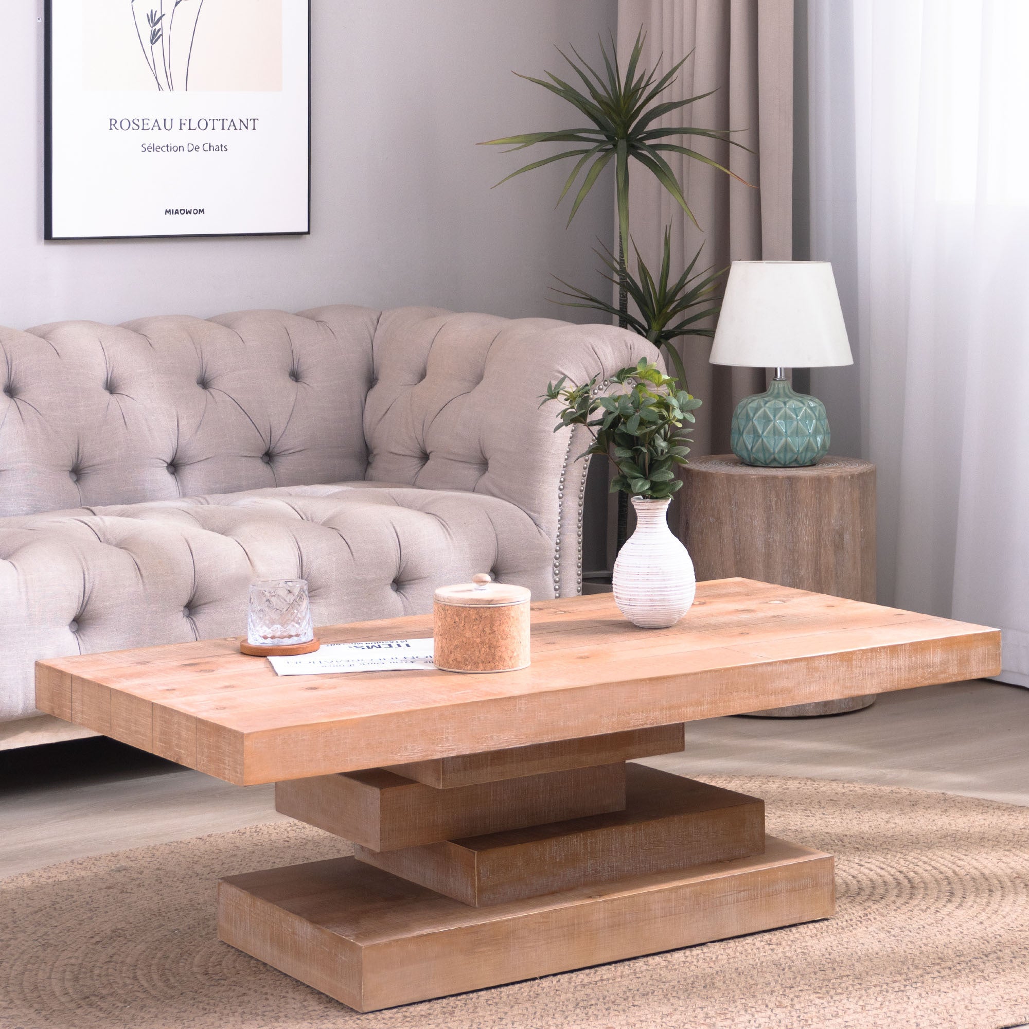 Modern Rustic Coffee Table – Rectangular Wood Center Table for Living Room