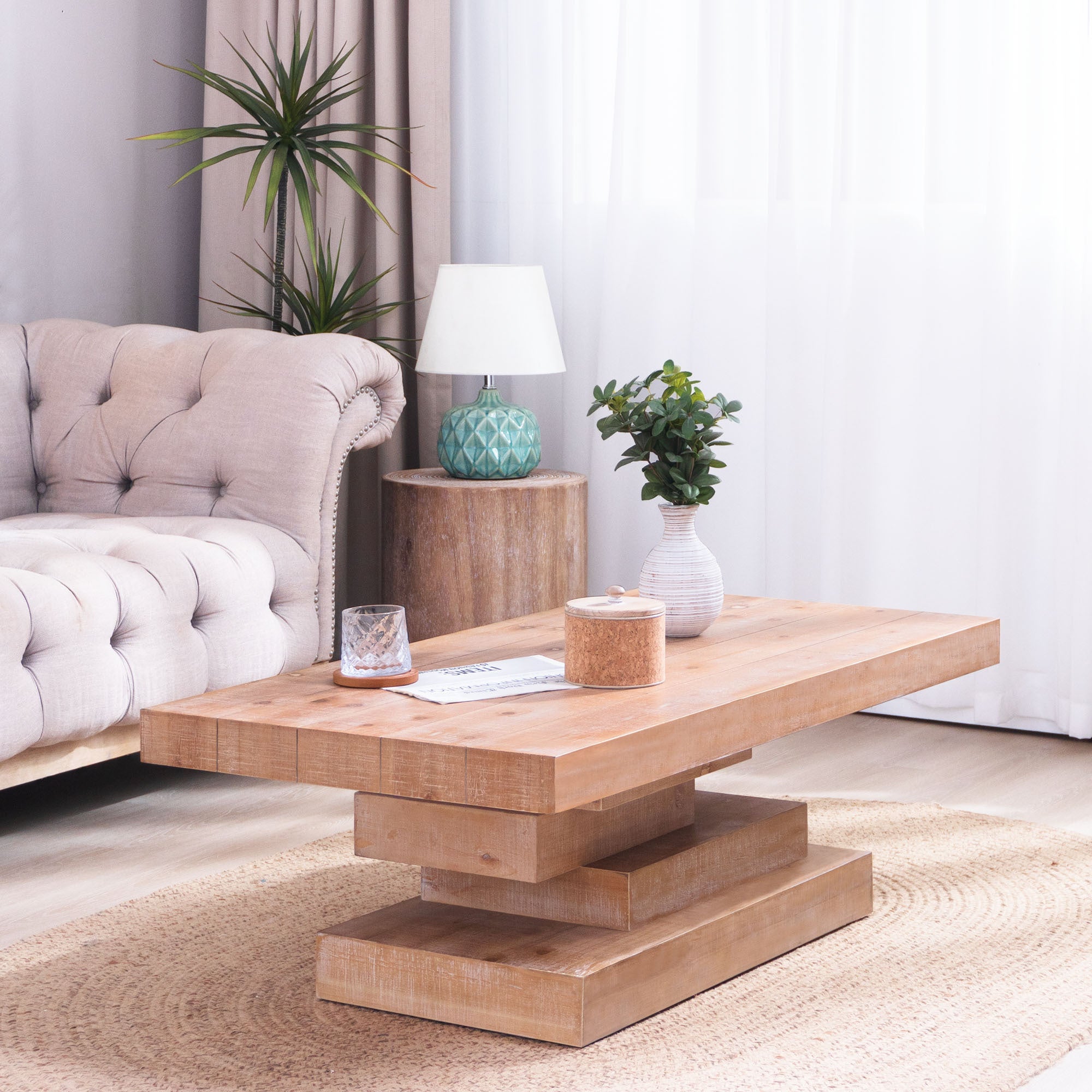 Modern Rustic Coffee Table – Rectangular Wood Center Table for Living Room