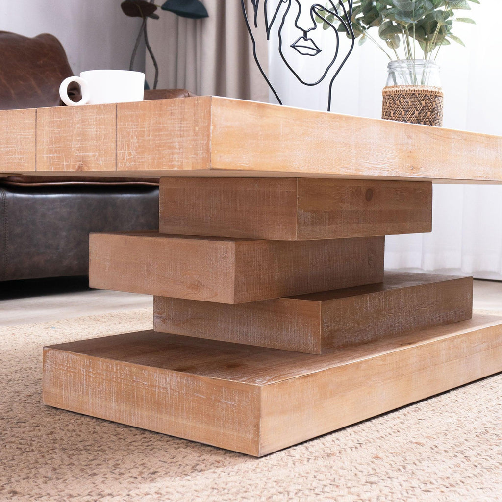 Elegant Modern Rustic Wood Coffee Table for Living Room.