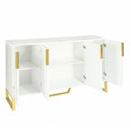TREXM Modern sideboard with Four Doors, Metal handles & Legs and Adjustable Shelves Kitchen Cabinet (White)