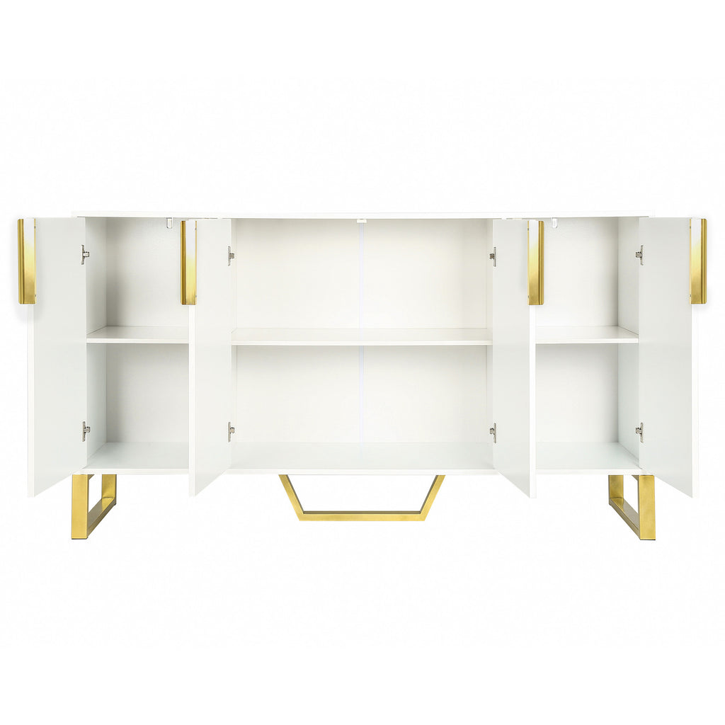 TREXM Modern sideboard with Four Doors, Metal handles & Legs and Adjustable Shelves Kitchen Cabinet (White)