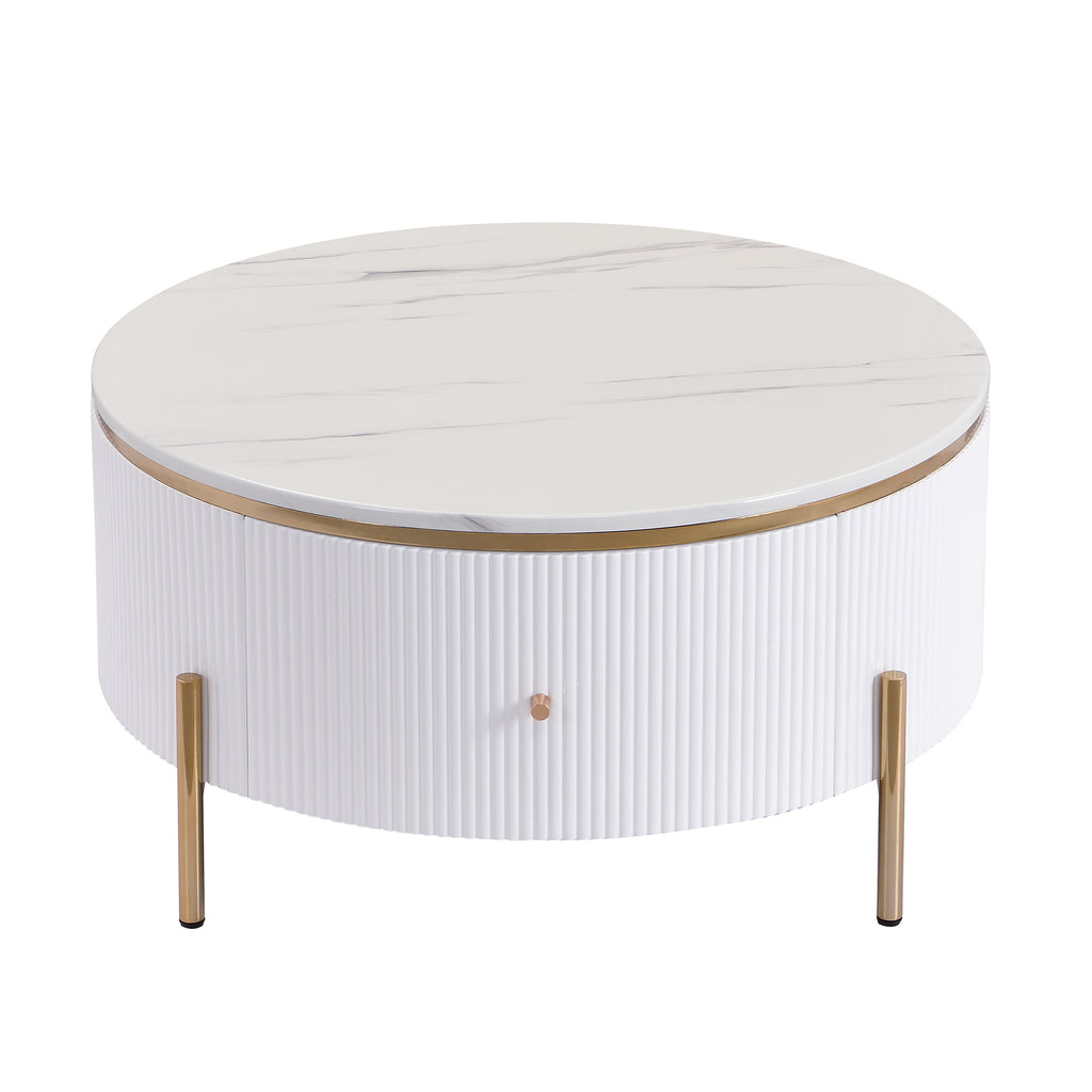 Modern Round Coffee Table with 2 large Drawers Storage Accent Table(31.5'')
