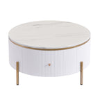 Modern Round Coffee Table with 2 large Drawers Storage Accent Table(31.5'')
