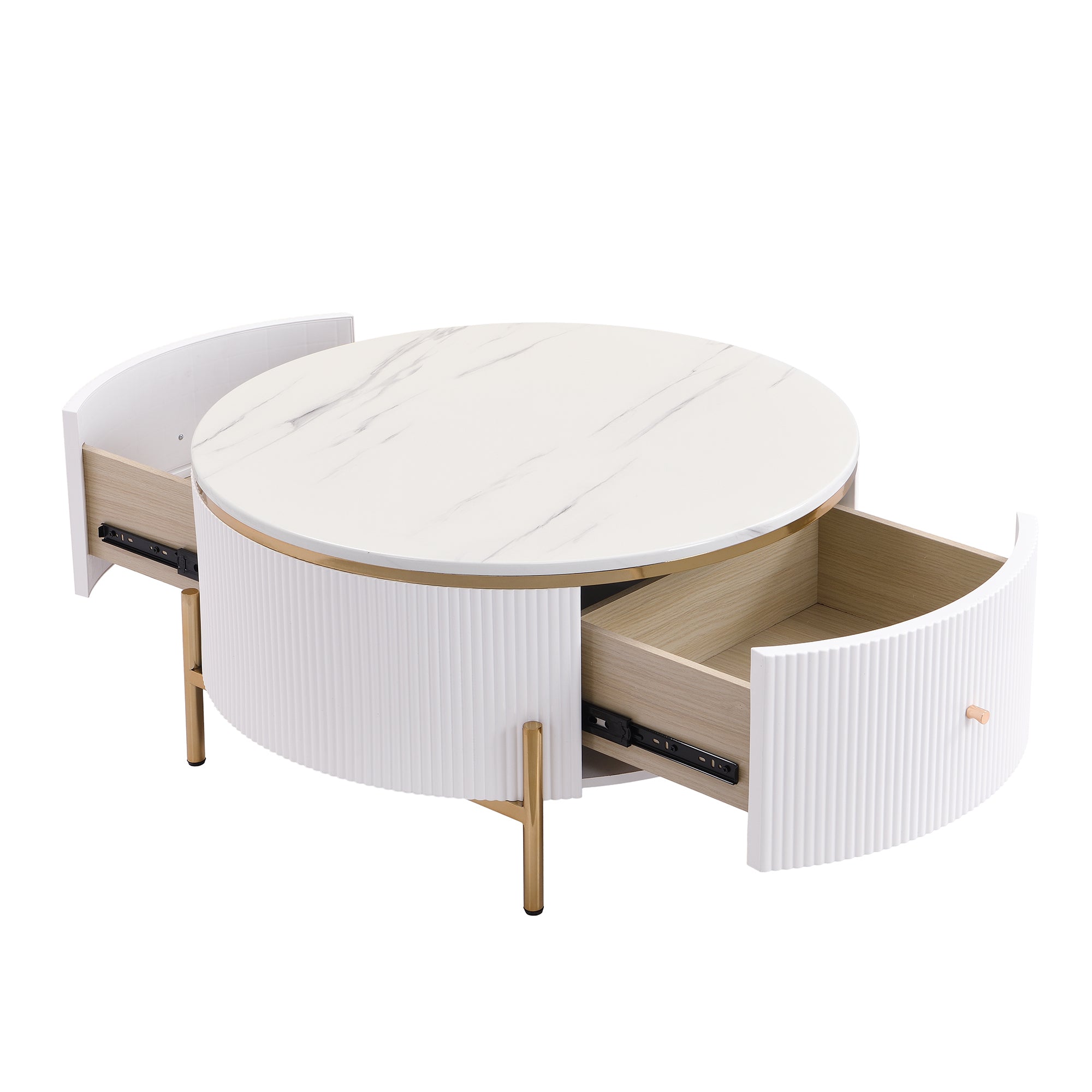 Modern Round Coffee Table with 2 large Drawers Storage Accent Table(31.5'')