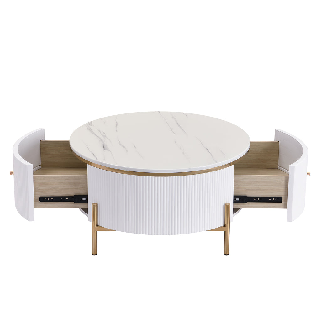 Modern Round Coffee Table with 2 large Drawers Storage Accent Table(31.5'')