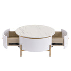 Modern Round Coffee Table with 2 large Drawers Storage Accent Table(31.5'')