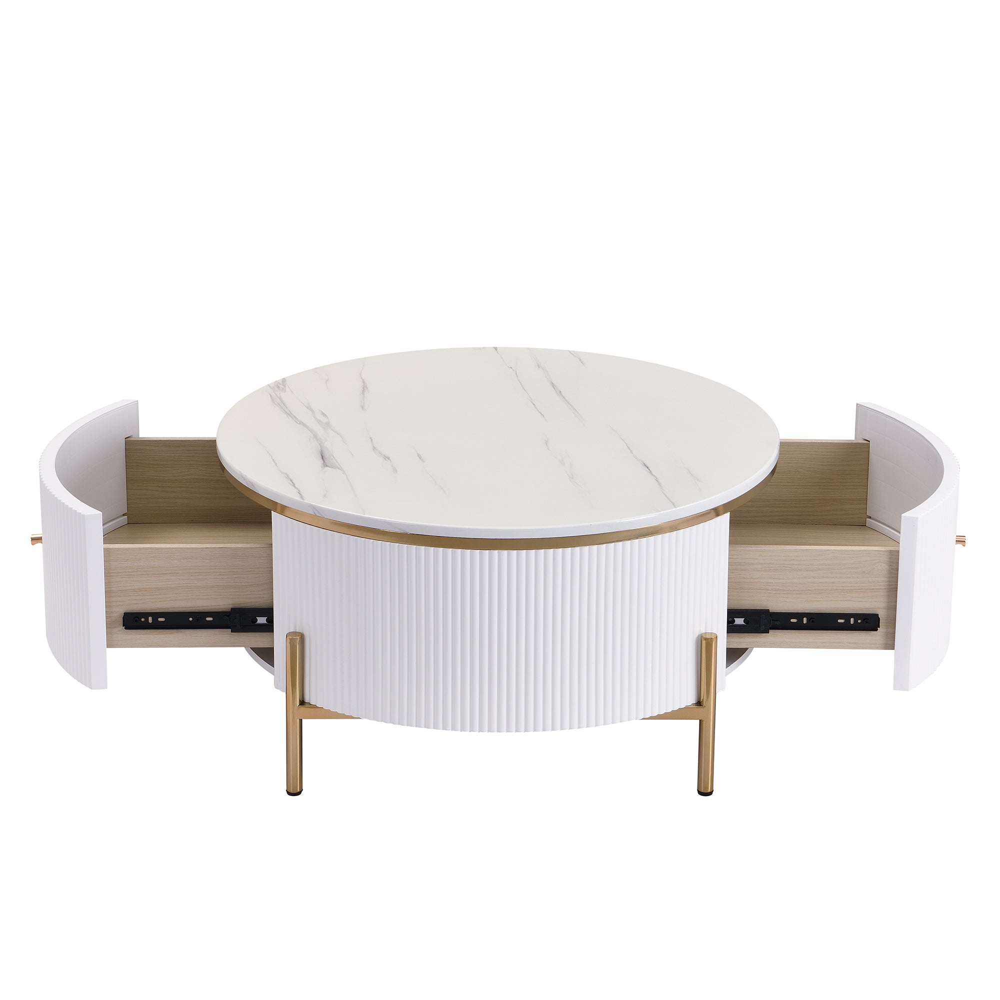 Modern Round Coffee Table with 2 large Drawers Storage Accent Table(31.5'')