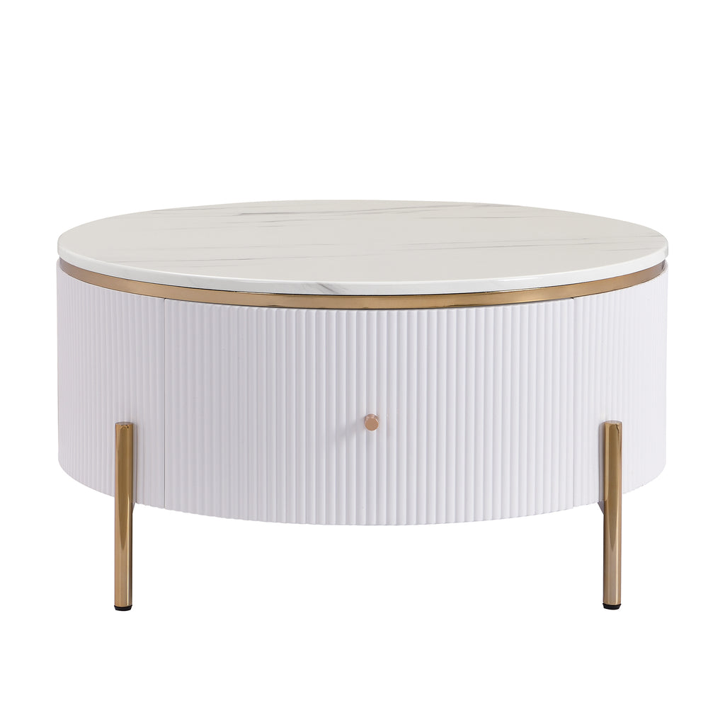 Modern Round Coffee Table with 2 large Drawers Storage Accent Table(31.5'')