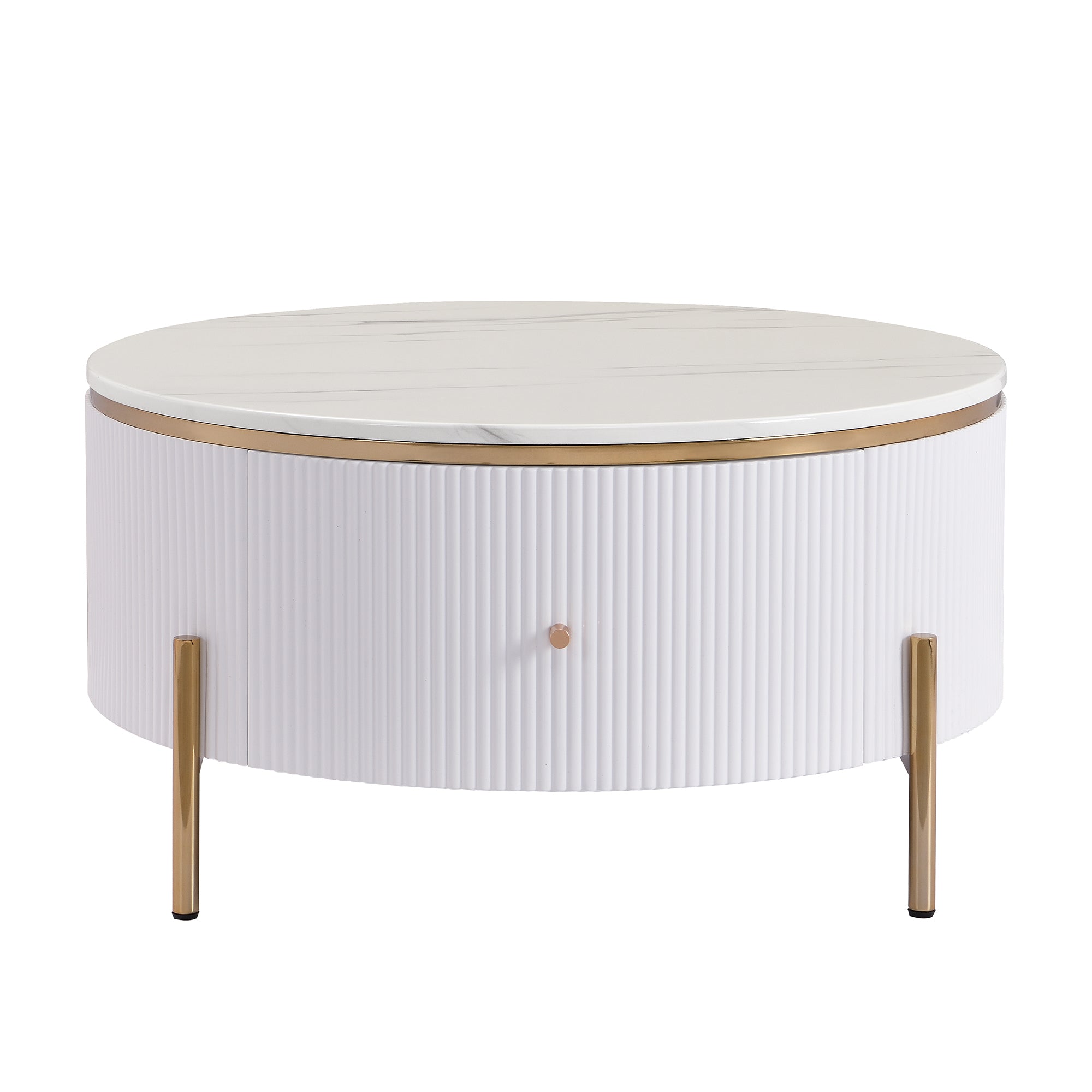 Modern Round Coffee Table with 2 large Drawers Storage Accent Table(31.5'')
