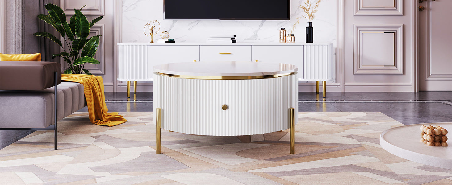 Modern Round Coffee Table with 2 large Drawers Storage Accent Table(31.5'')