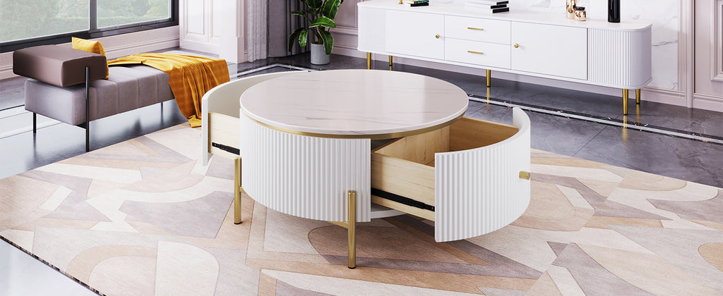 Modern Round Coffee Table with 2 large Drawers Storage Accent Table(31.5'')