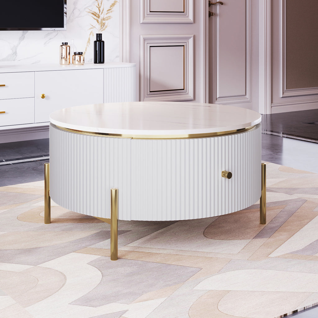 Modern Round Coffee Table with 2 large Drawers Storage Accent Table(31.5'')