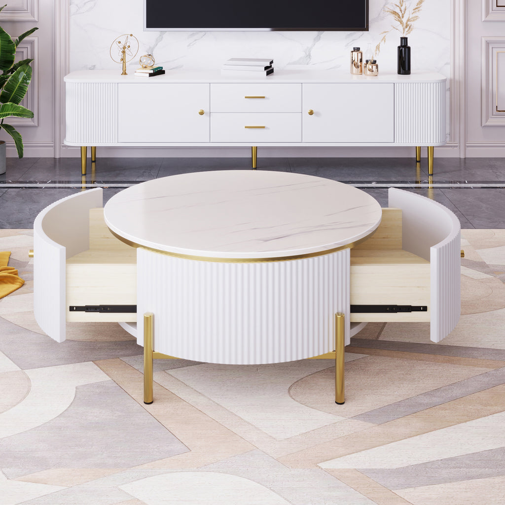 Modern Round Coffee Table with 2 large Drawers Storage Accent Table(31.5'')