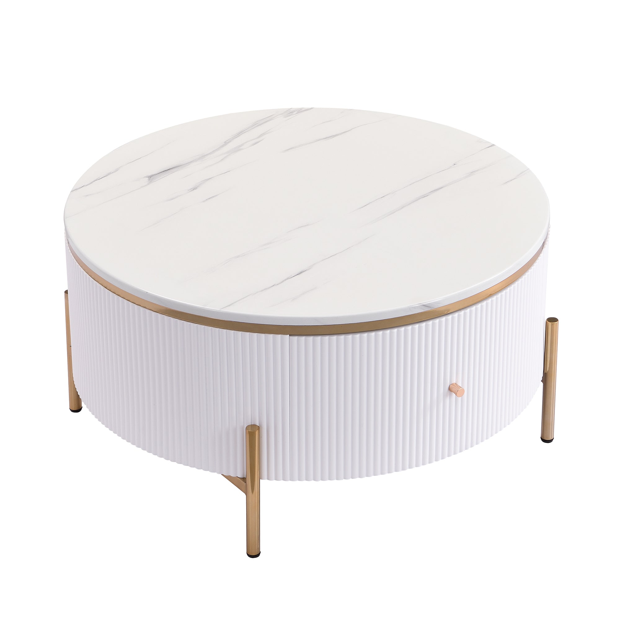 Modern Round Coffee Table with 2 large Drawers Storage Accent Table(31.5'')
