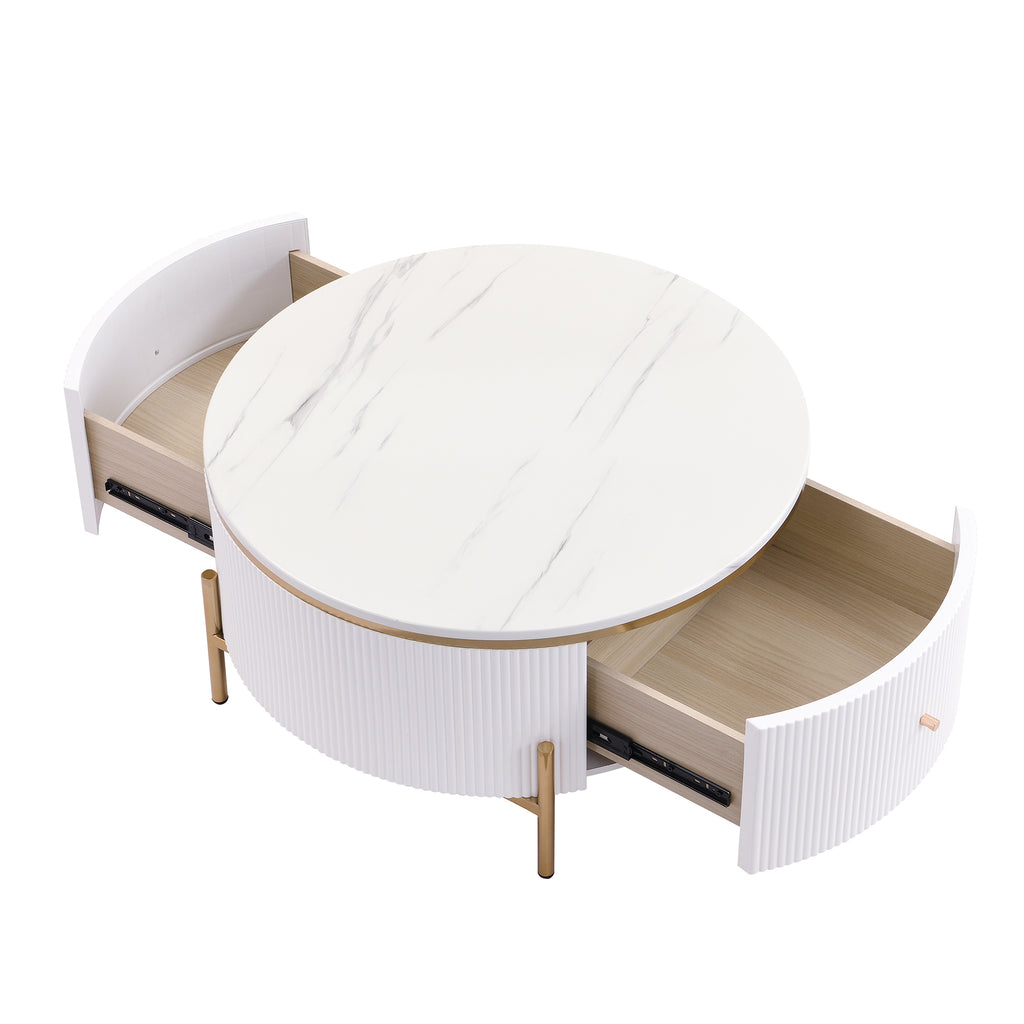 Modern Round Coffee Table with 2 large Drawers Storage Accent Table(31.5'')