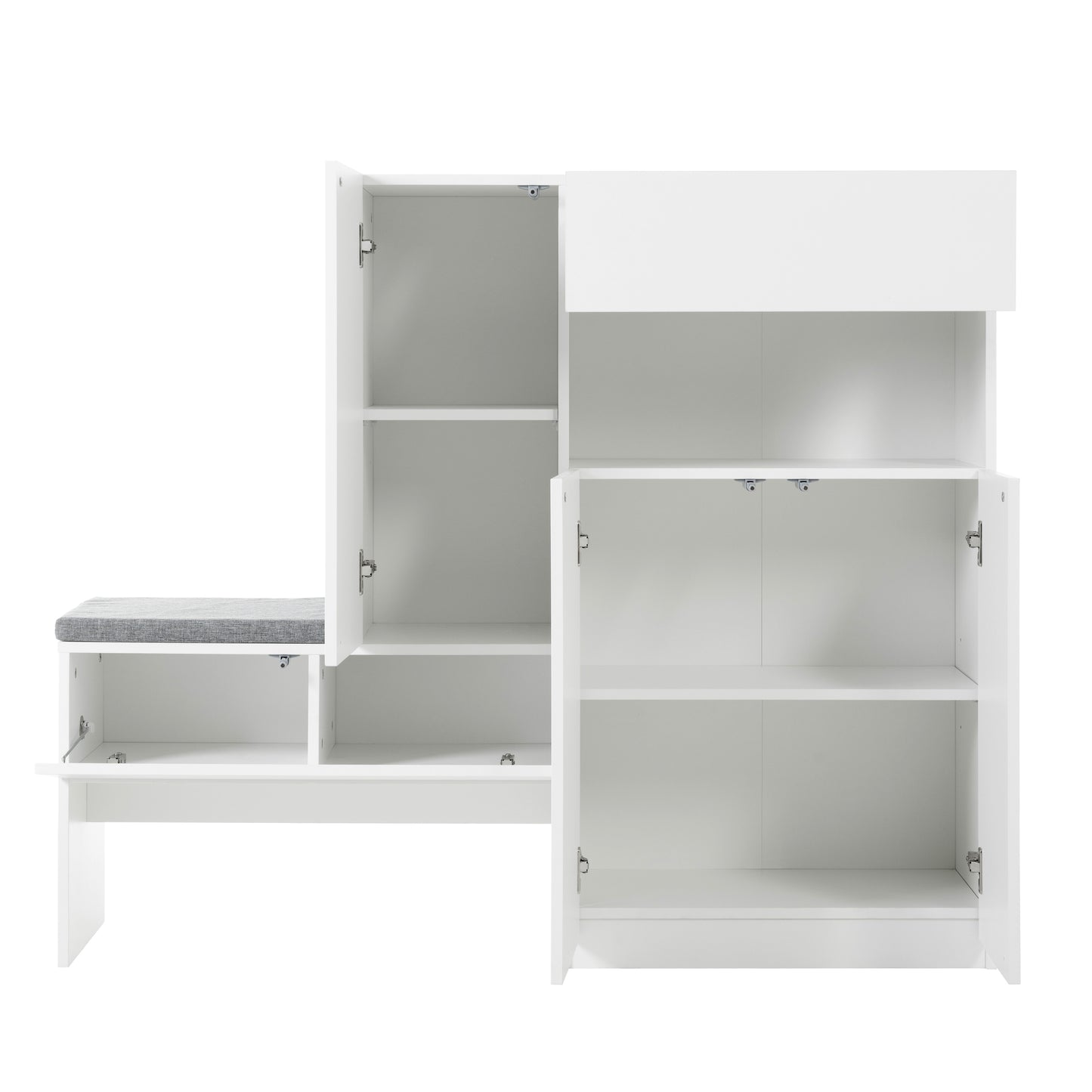 Elegant 2-in-1 Shoe Cabinets with Soft Cushion , Modern Narrow Storage Bench with Arched Doors & Rebound Devices, Versatile Shoe Rack Organizer with Adjustable Shelves for Hallway, Living Room, White