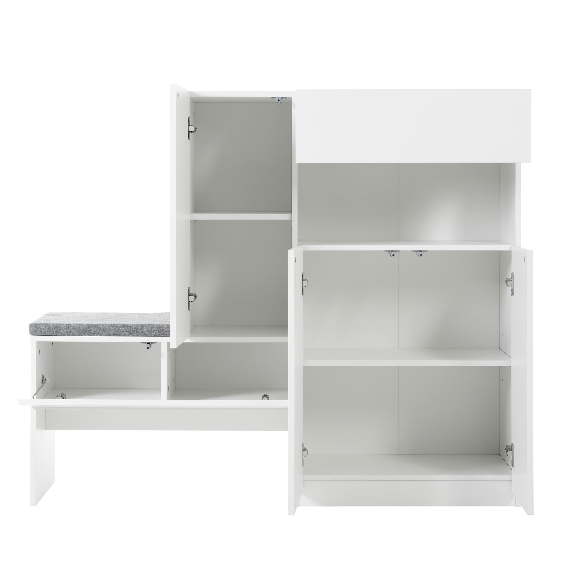 Elegant 2-in-1 Shoe Cabinets with Soft Cushion , Modern Narrow Storage Bench with Arched Doors & Rebound Devices, Versatile Shoe Rack Organizer with Adjustable Shelves for Hallway, Living Room, White