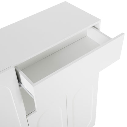 Elegant 2-in-1 Shoe Cabinets with Soft Cushion , Modern Narrow Storage Bench with Arched Doors & Rebound Devices, Versatile Shoe Rack Organizer with Adjustable Shelves for Hallway, Living Room, White