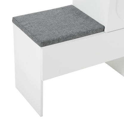 Elegant 2-in-1 Shoe Cabinets with Soft Cushion , Modern Narrow Storage Bench with Arched Doors & Rebound Devices, Versatile Shoe Rack Organizer with Adjustable Shelves for Hallway, Living Room, White