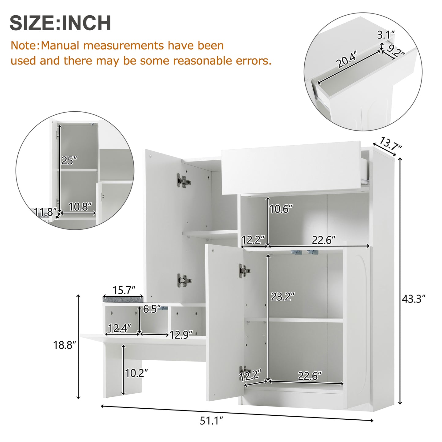 Elegant 2-in-1 Shoe Cabinets with Soft Cushion , Modern Narrow Storage Bench with Arched Doors & Rebound Devices, Versatile Shoe Rack Organizer with Adjustable Shelves for Hallway, Living Room, White