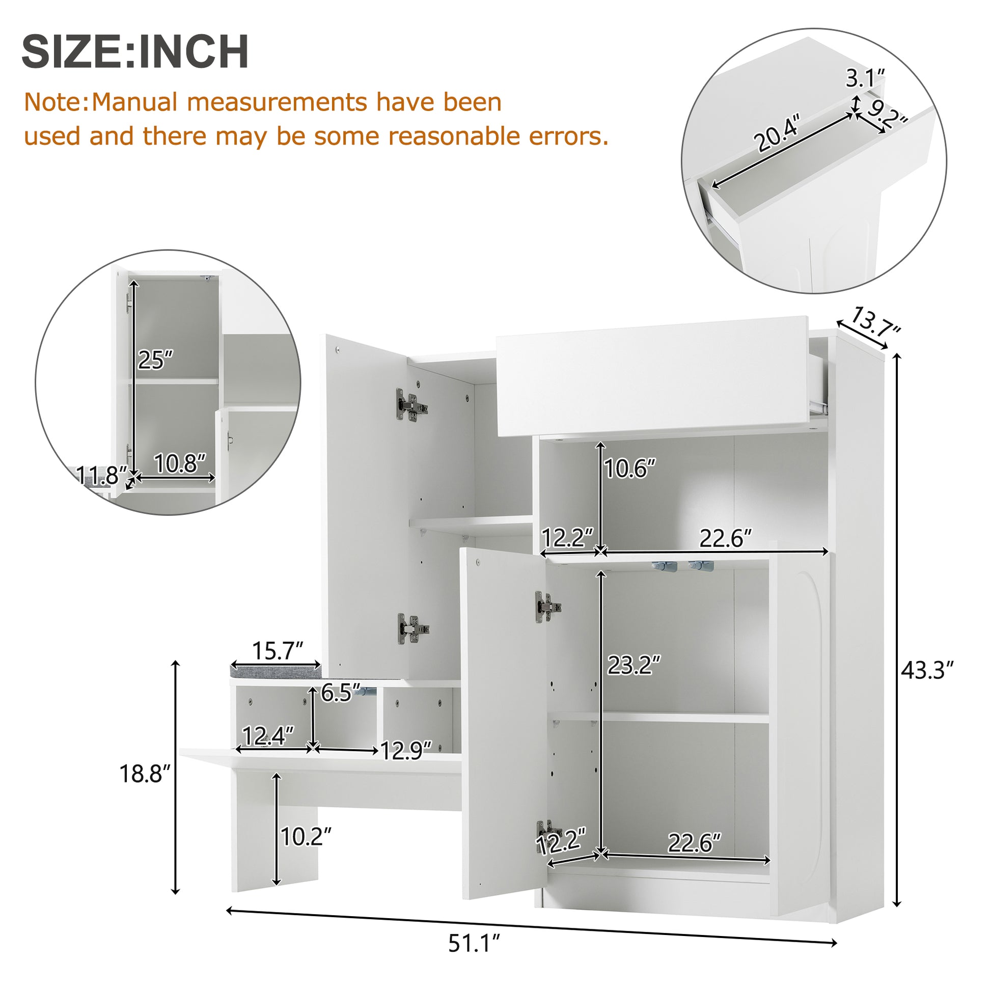 Elegant 2-in-1 Shoe Cabinets with Soft Cushion , Modern Narrow Storage Bench with Arched Doors & Rebound Devices, Versatile Shoe Rack Organizer with Adjustable Shelves for Hallway, Living Room, White