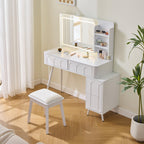 Elegant Modern White Vanity Desk with LED Mirror.