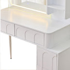 Elegant Modern White Vanity Desk with LED Mirror.