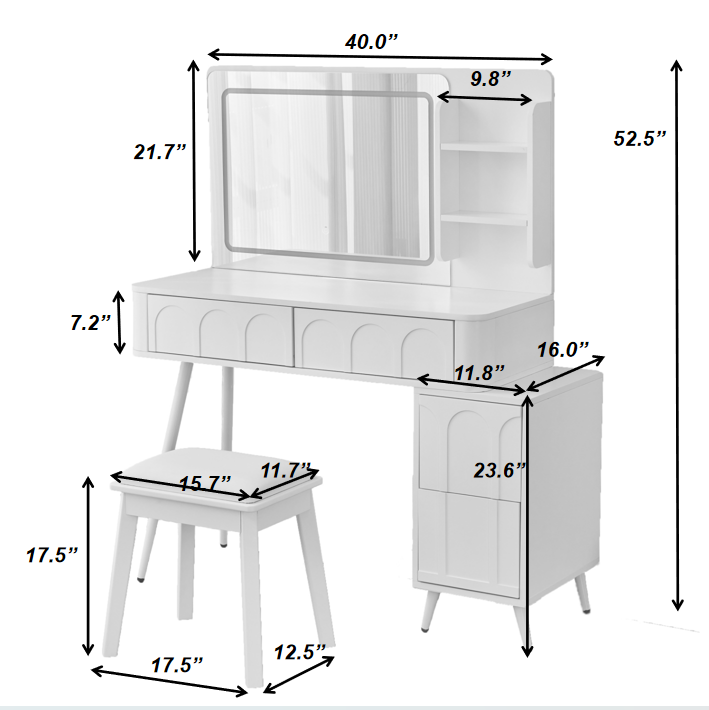 Elegant Modern White Vanity Desk with LED Mirror.