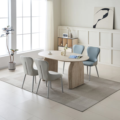 Wood Extendable Dining Table, Modern Oval Kitchen Table with Stylish Dual - Pillar Design, Perfect for Home Dining & Gathering, Multi-functional and Space-saving, Living Room and Dining Room.