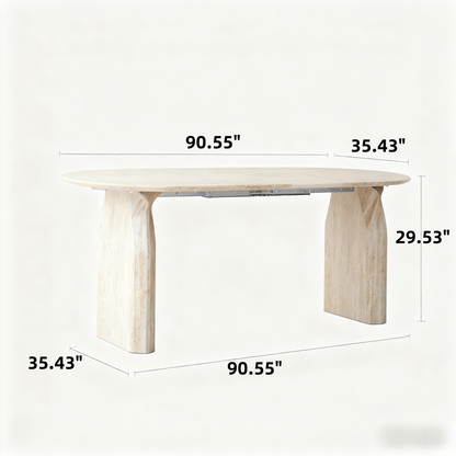 Wood Extendable Dining Table, Modern Oval Kitchen Table with Stylish Dual - Pillar Design, Perfect for Home Dining & Gathering, Multi-functional and Space-saving, Living Room and Dining Room.