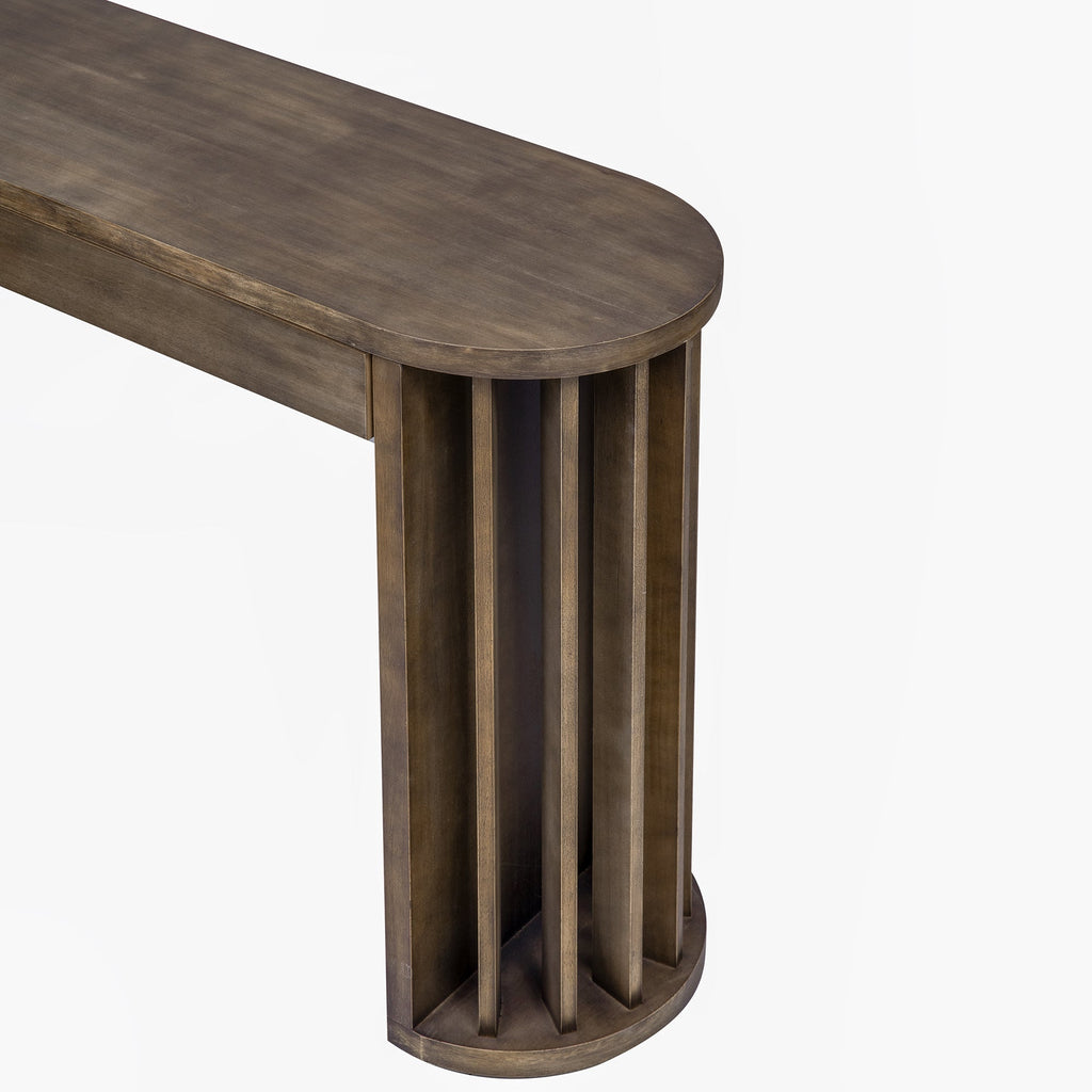 U_Style 59-inch Long Console Table,Oak Veneer Sofa Table,Curved and Straight Line Design,Behind the Couch, Farmhouse Entryway Table for Entrance, Hallway, Living Room (Natural)