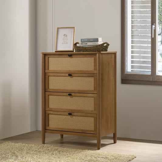 Vichy Wood Rattan 4-Drawer Chest Dresser Dresser