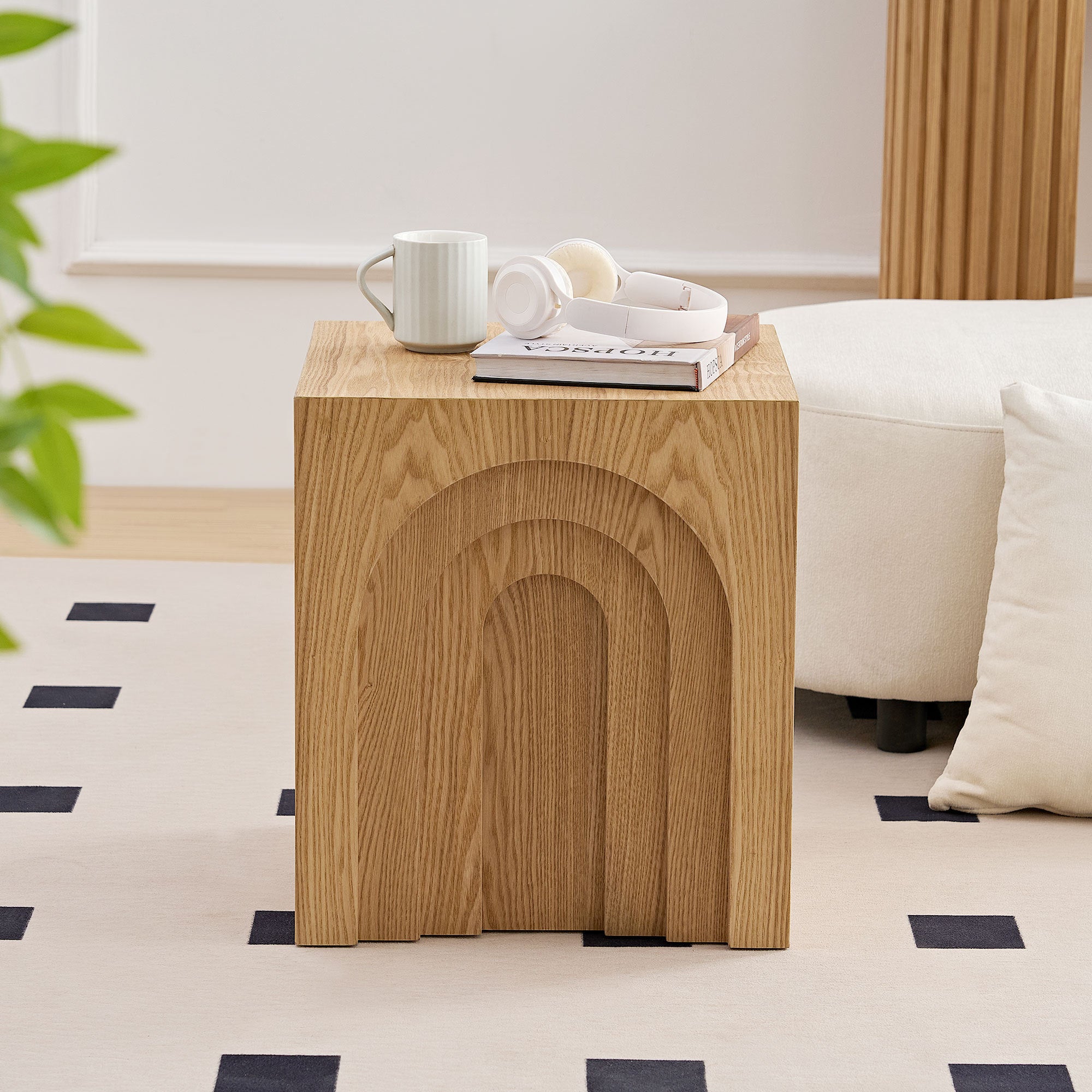 15.74'' Square Side Table Small Coffee Table Accent Table Bedside Table for Living Room Bedroom,Nature