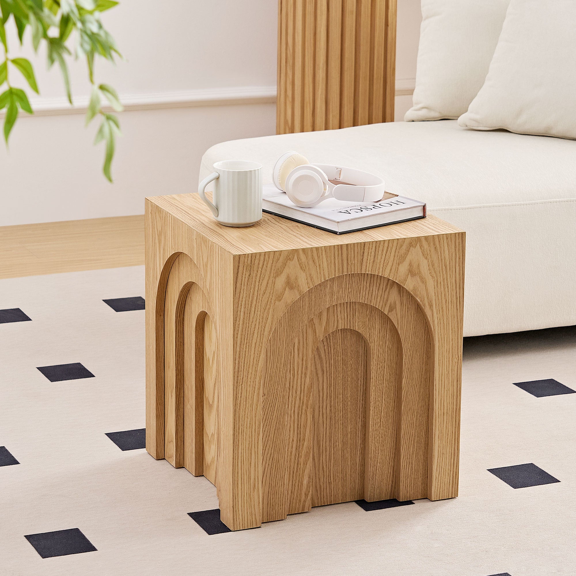 15.74'' Square Side Table Small Coffee Table Accent Table Bedside Table for Living Room Bedroom,Nature