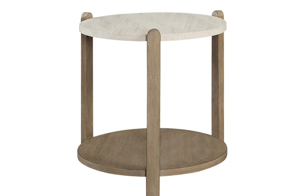 Elegant Natural Stone Top Solid Wood End Table in Toffee.