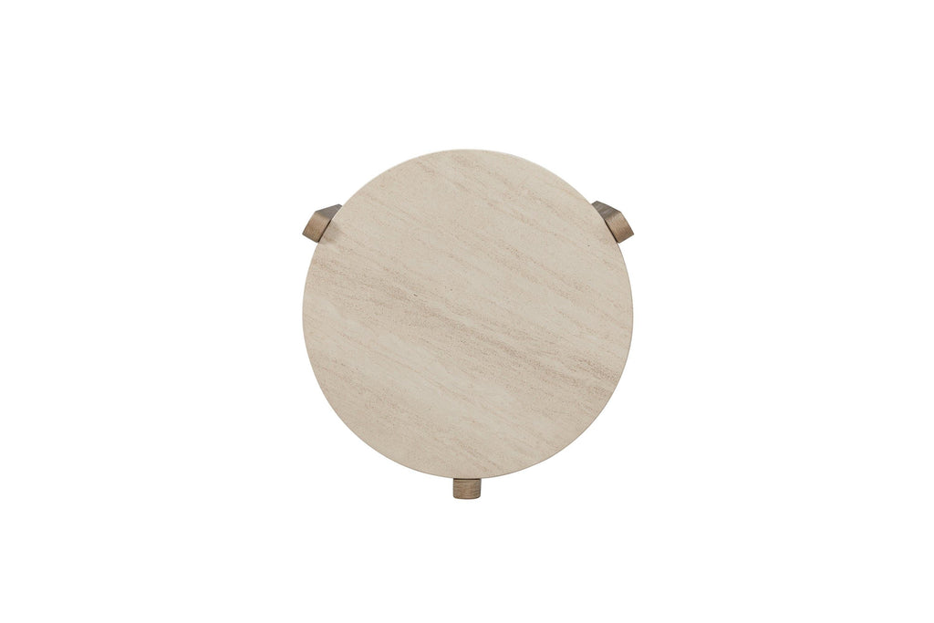 Elegant Natural Stone Top Solid Wood End Table in Toffee.