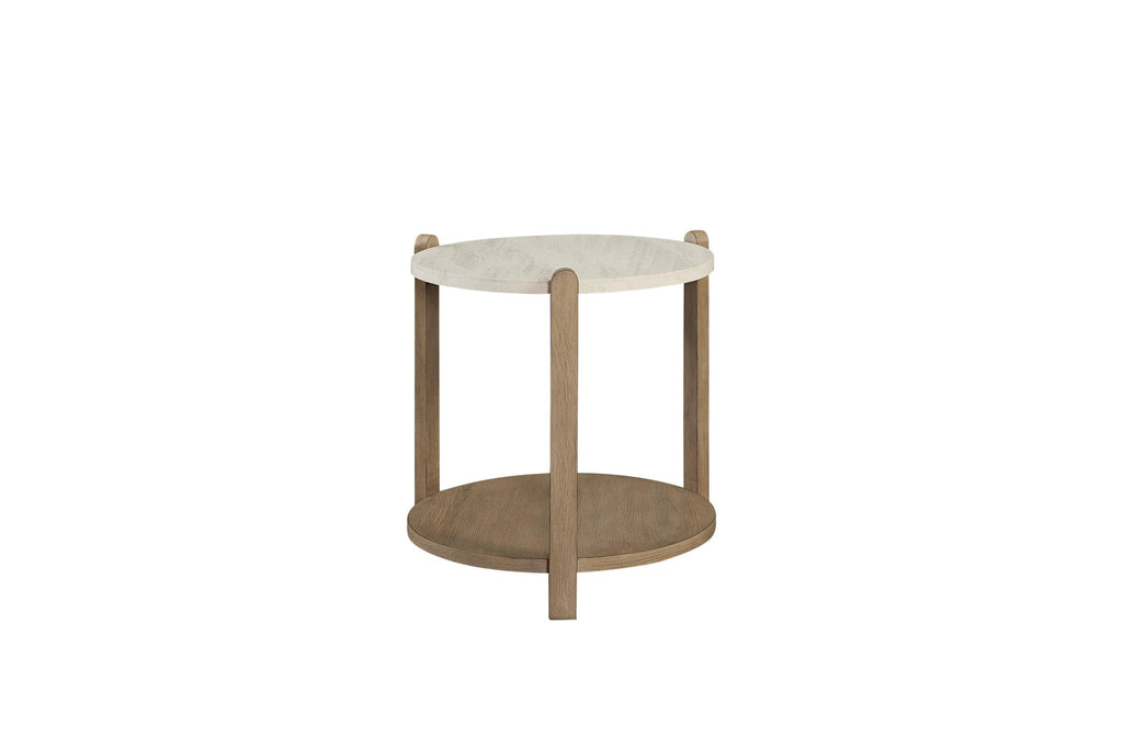 Elegant Natural Stone Top Solid Wood End Table in Toffee.