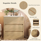 60' Double Sinks Bathroom Vanity Set, Bathroom Cabinet with Two Separate Ceramic Sinks, Full-Extension Drawers & Soft Close Undermount Drawer Slides, Natural Bathroom Vanity