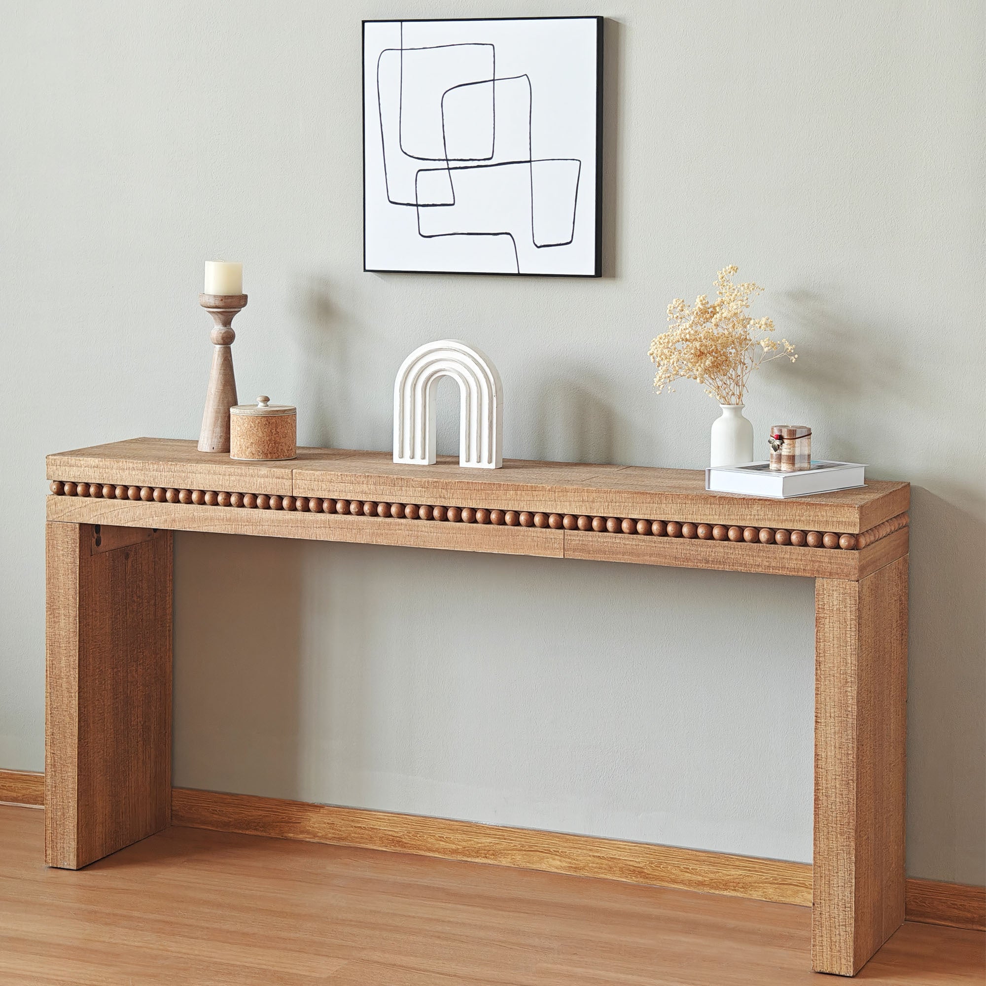Concepts Natural Wood Beaded Console Table