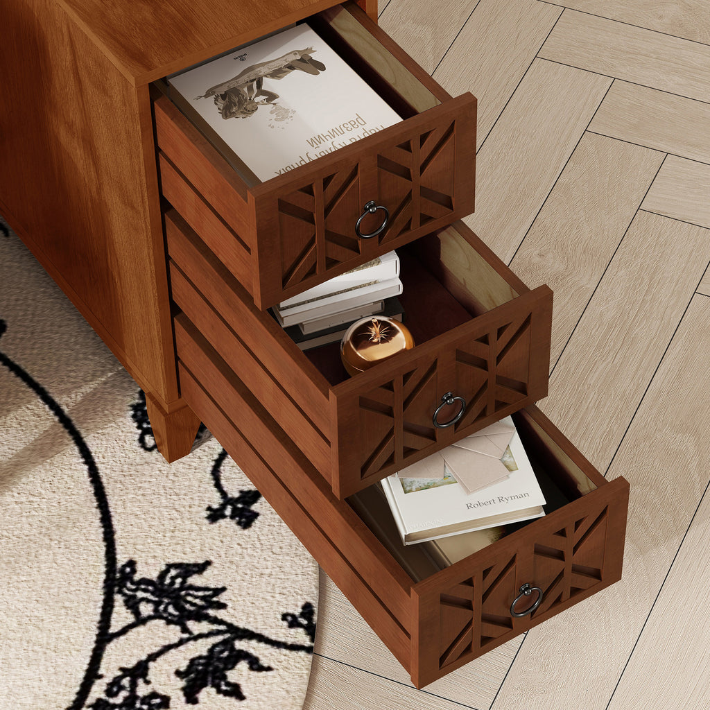 End Table with 3 Drawers, Corner Table with 4 Open Shelves, Tall Side Table for Bedroom and Corner, Expect Arrival Date (2025/5/27)