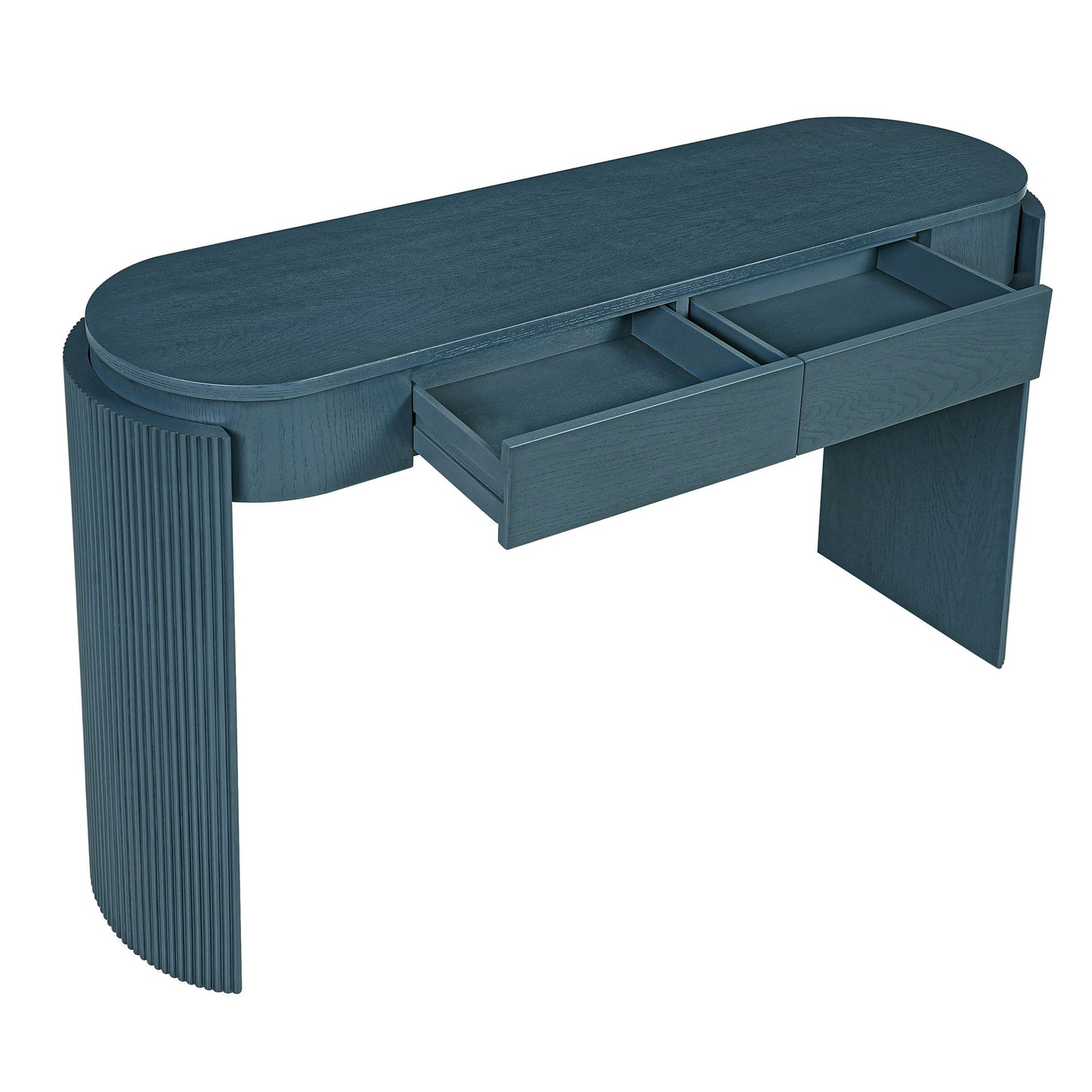 TREXM Entryway Table with Natural Wood Grain Finish, Console Table with Fluted Design, Oval Top and 2 Drawers for Entryway and Living Room (Navy)