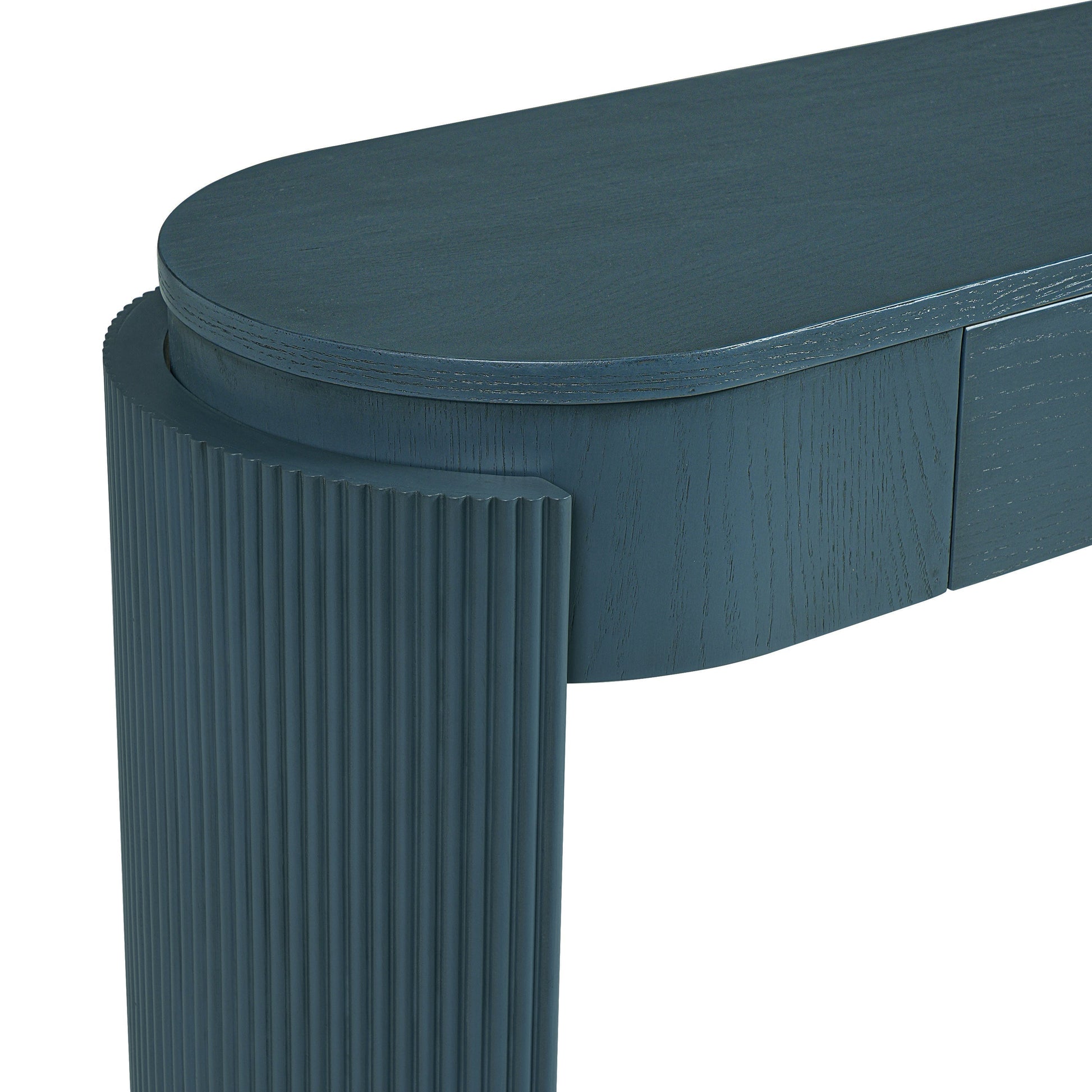 TREXM Entryway Table with Natural Wood Grain Finish, Console Table with Fluted Design, Oval Top and 2 Drawers for Entryway and Living Room (Navy)