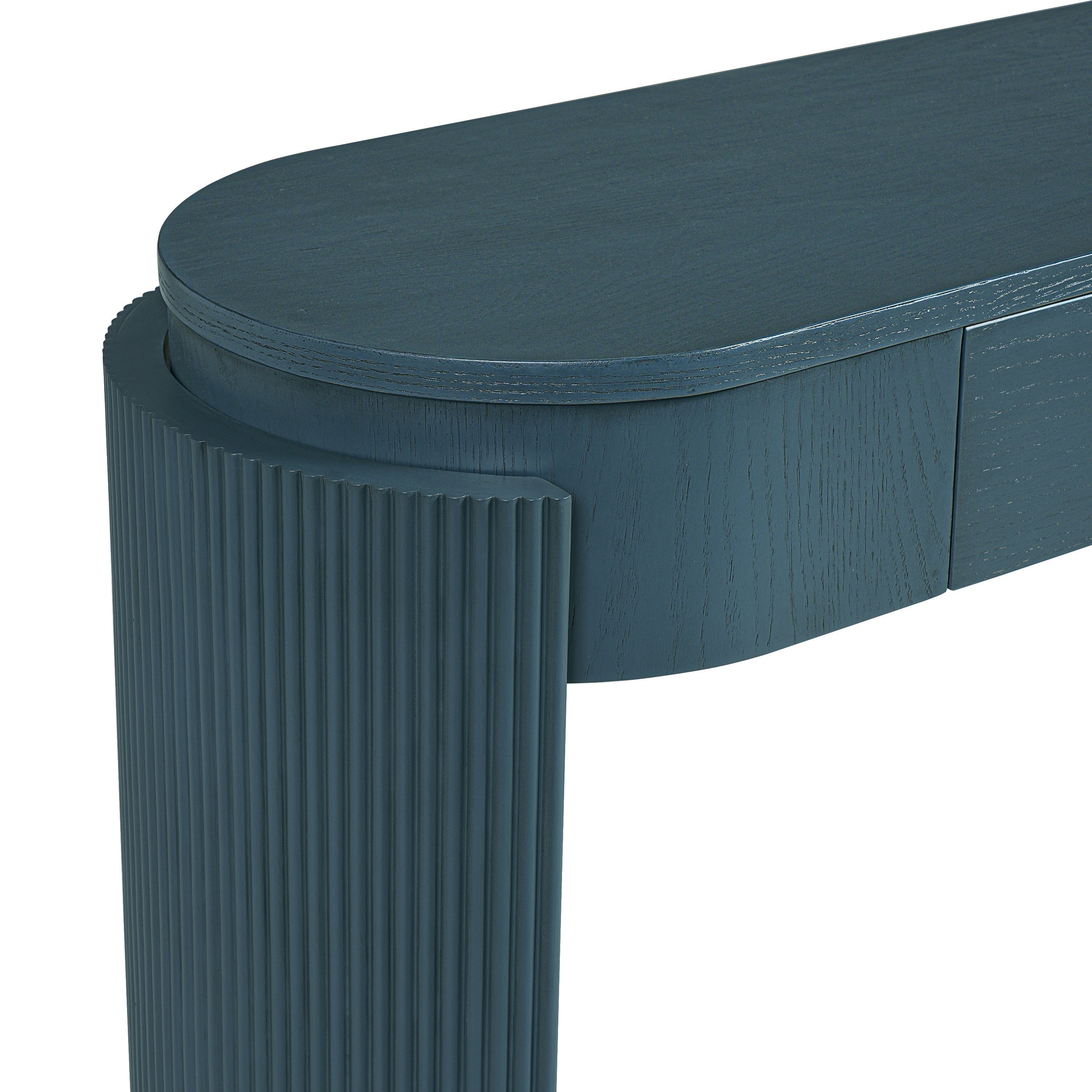 TREXM Entryway Table with Natural Wood Grain Finish, Console Table with Fluted Design, Oval Top and 2 Drawers for Entryway and Living Room (Navy)