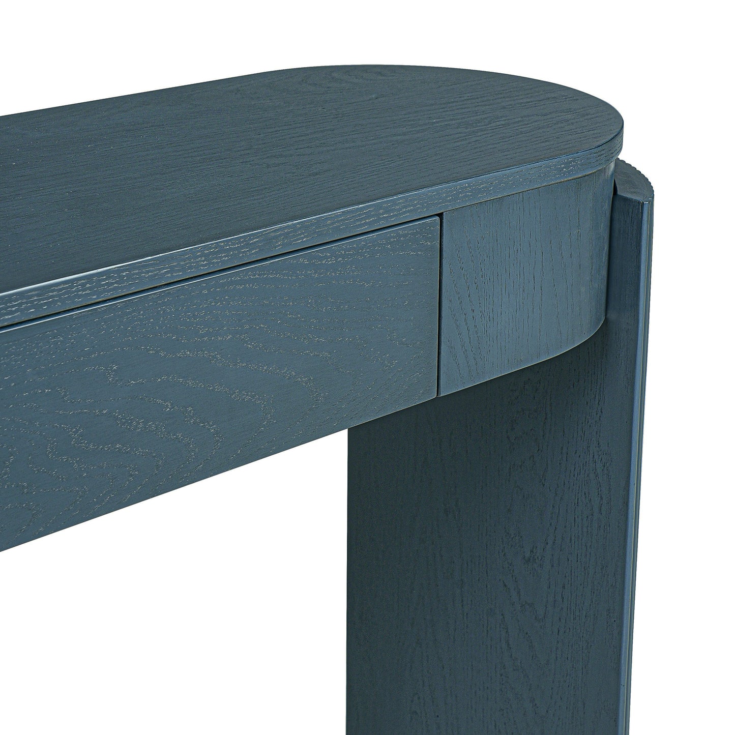 TREXM Entryway Table with Natural Wood Grain Finish, Console Table with Fluted Design, Oval Top and 2 Drawers for Entryway and Living Room (Navy)