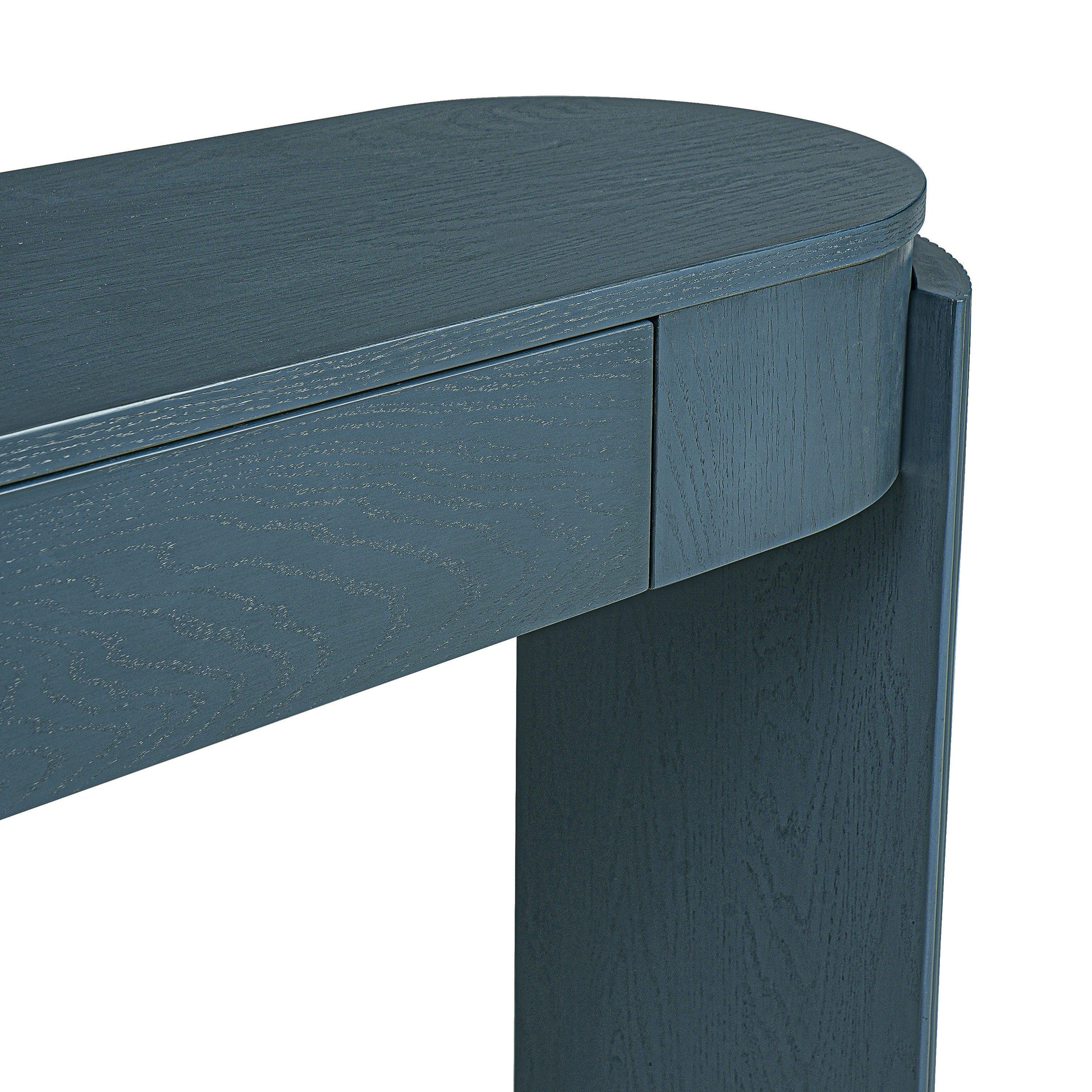 TREXM Entryway Table with Natural Wood Grain Finish, Console Table with Fluted Design, Oval Top and 2 Drawers for Entryway and Living Room (Navy)