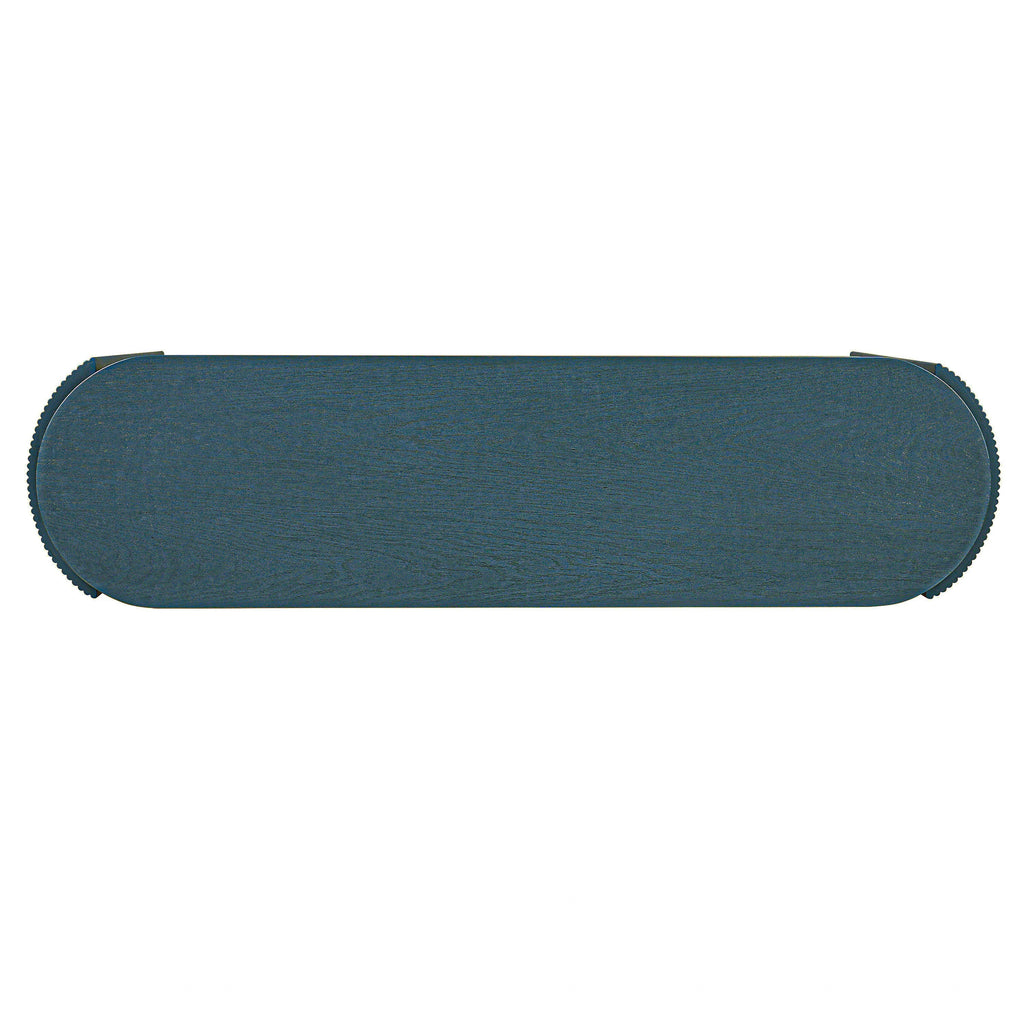 TREXM Entryway Table with Natural Wood Grain Finish, Console Table with Fluted Design, Oval Top and 2 Drawers for Entryway and Living Room (Navy)