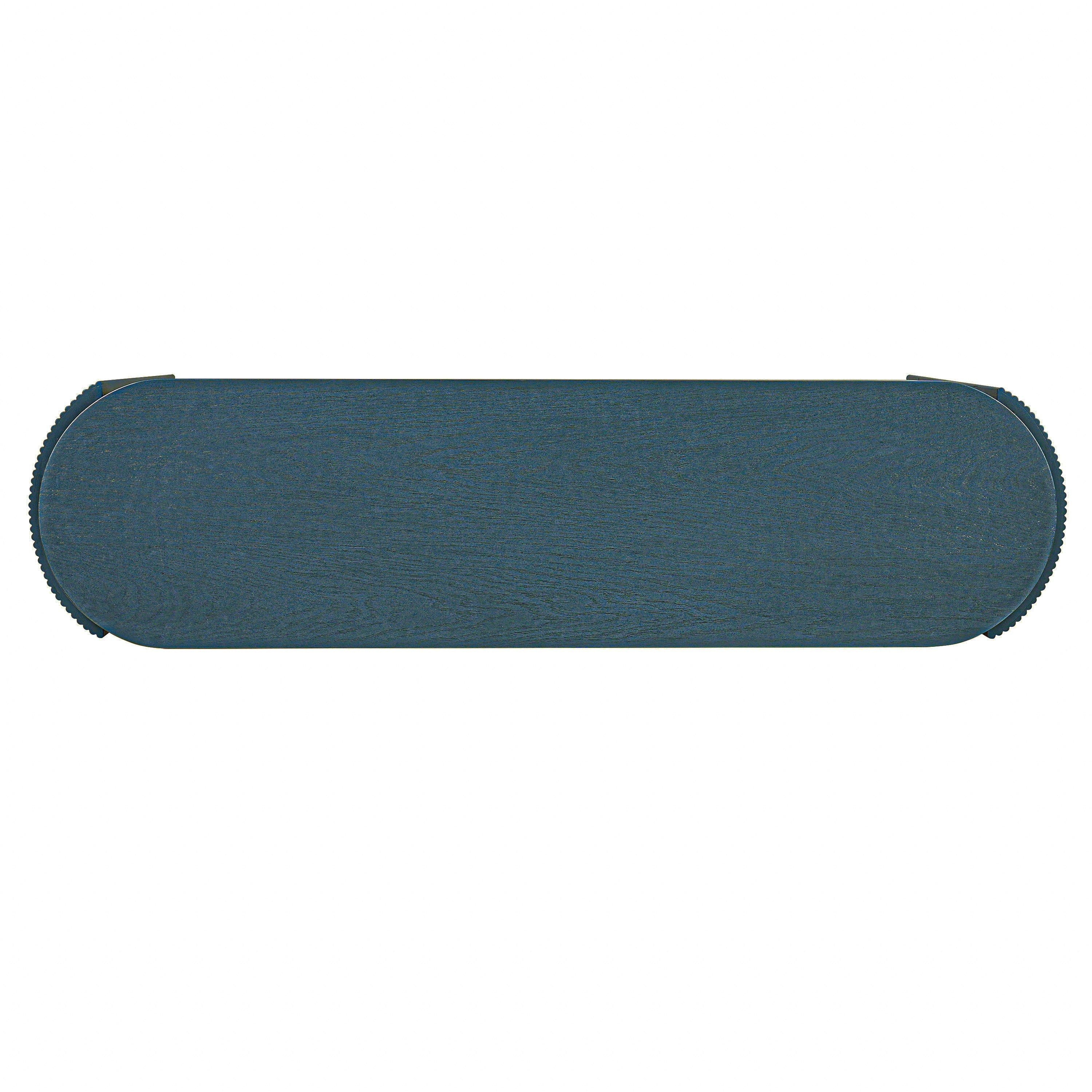 TREXM Entryway Table with Natural Wood Grain Finish, Console Table with Fluted Design, Oval Top and 2 Drawers for Entryway and Living Room (Navy)