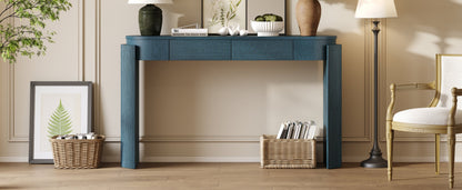 TREXM Entryway Table with Natural Wood Grain Finish, Console Table with Fluted Design, Oval Top and 2 Drawers for Entryway and Living Room (Navy)